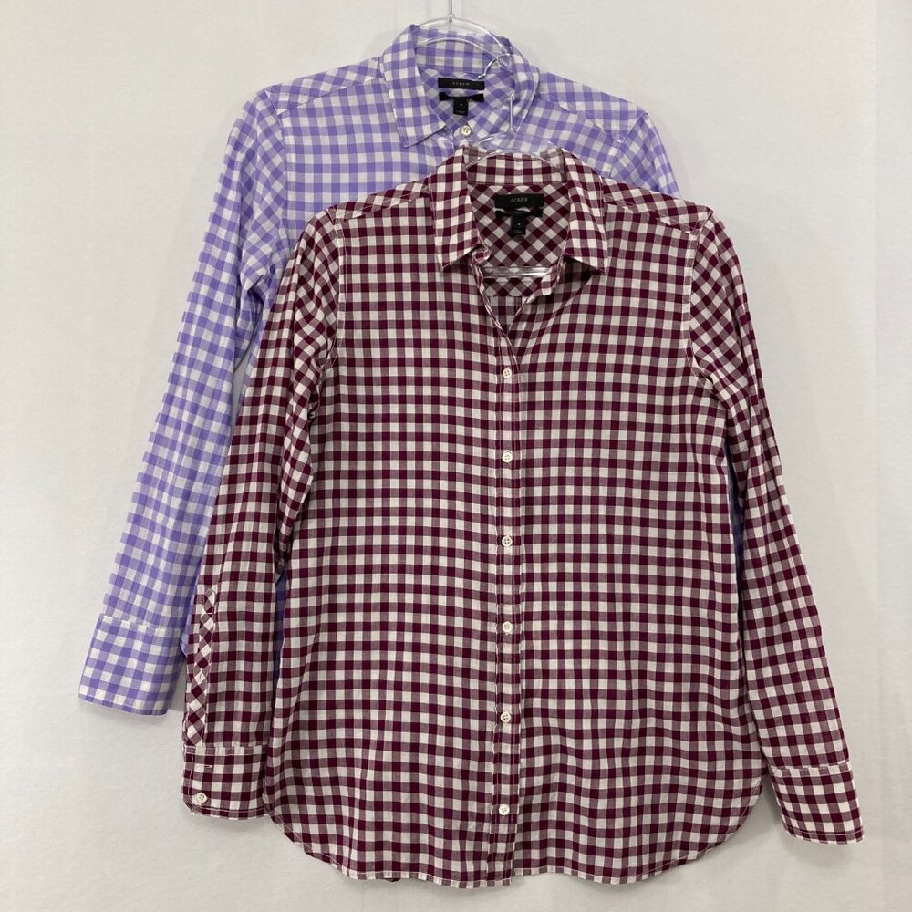 Two J.Crew Tops size 4 Boy Plaid Gingham Long Sleeve Button Down Preppy